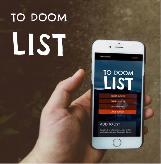 To doom list app displayed on iphone six, with hiking trail back drop.
